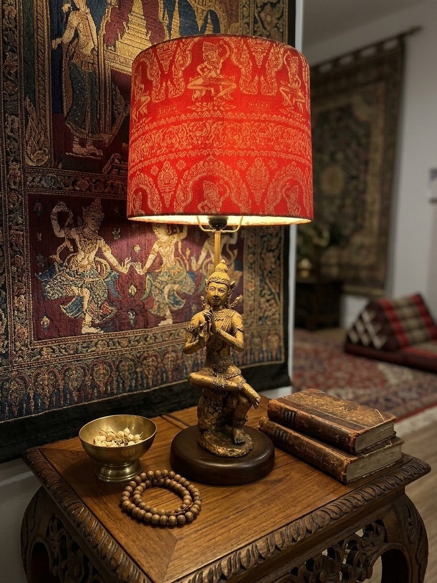 Grande lampe bronze doré fin 19 e rattanakosin thaïlandaise, Antiquités & Art, Fait main, Sculpture, Enlèvement ou Envoi, Bronze