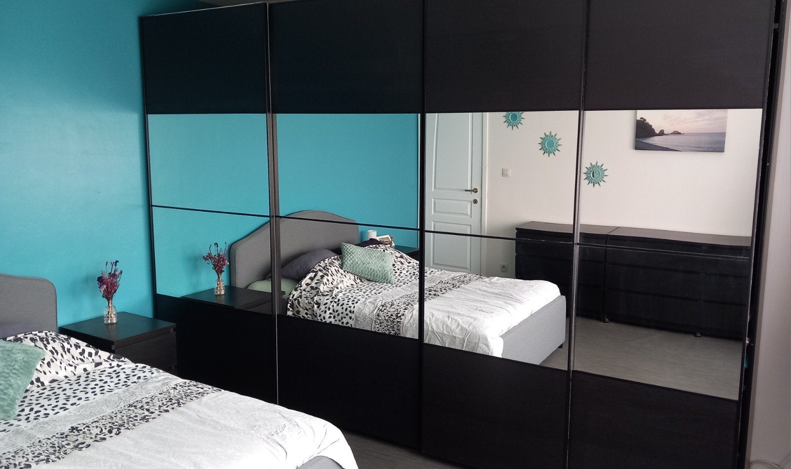 Grote zwarte kleerkasten met spiegels, Huis en Inrichting, Slaapkamer | Complete slaapkamers, Ophalen