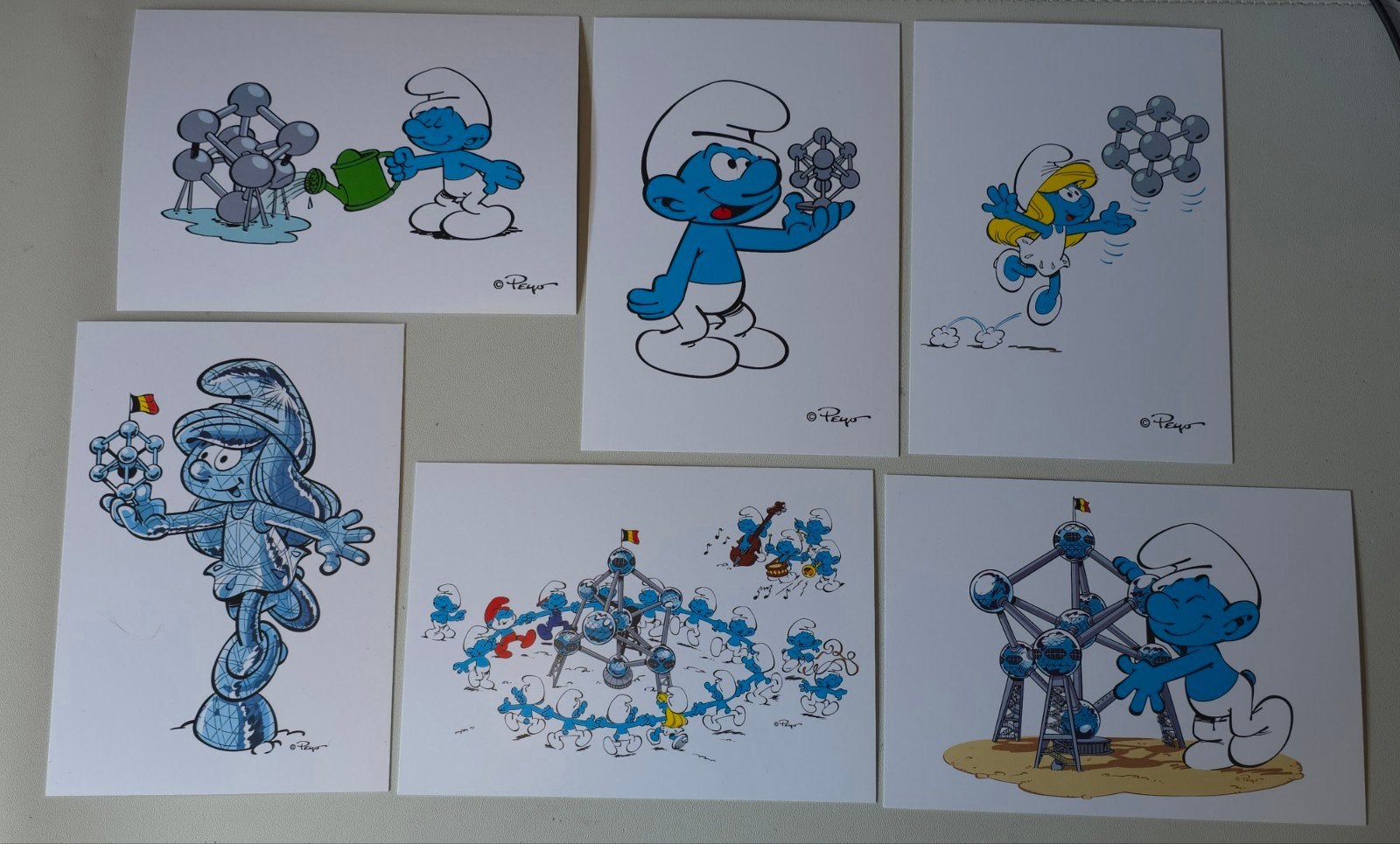 Lot complet de cartes postales Schtroumpf Atomium neuves, Collections, Schtroumpfs, Envoi, Neuf, Différents Schtroumpfs, Autres types