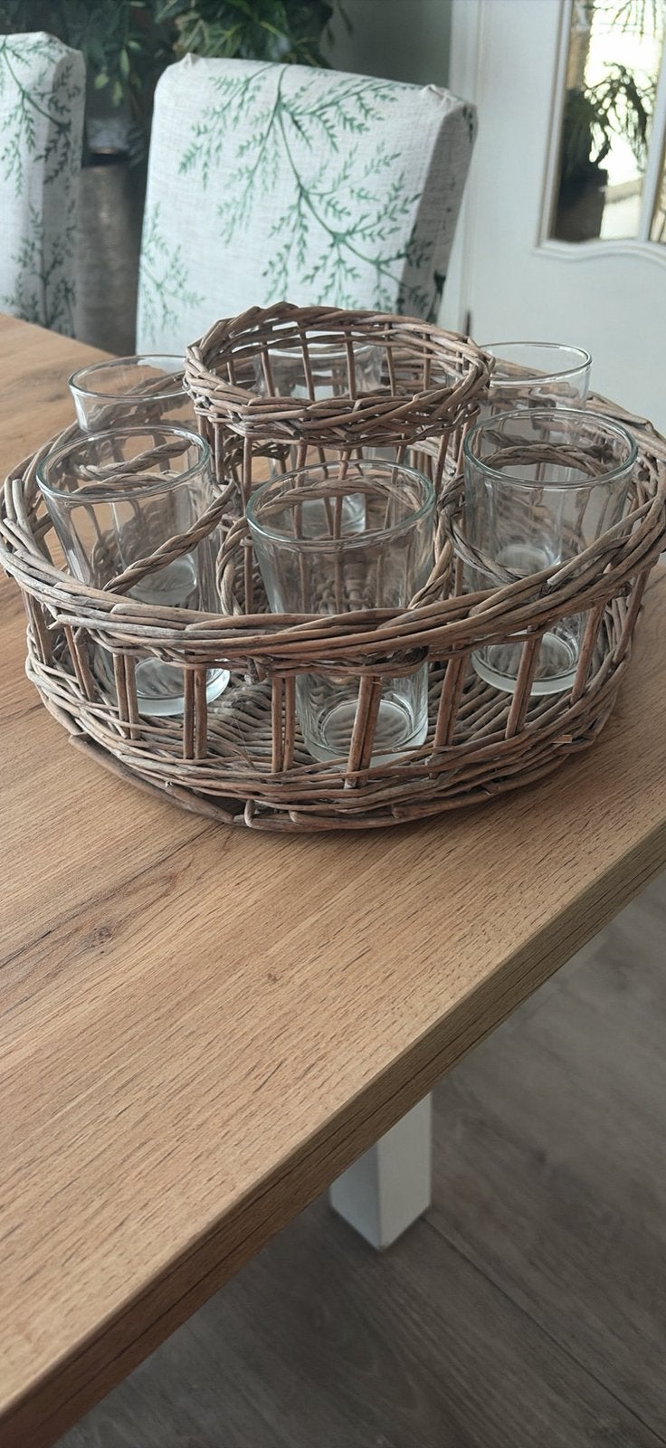 Decoratie rieten mand met 6glazen theelichthouders, Ophalen, Overige materialen, Gebruikt, Bruin