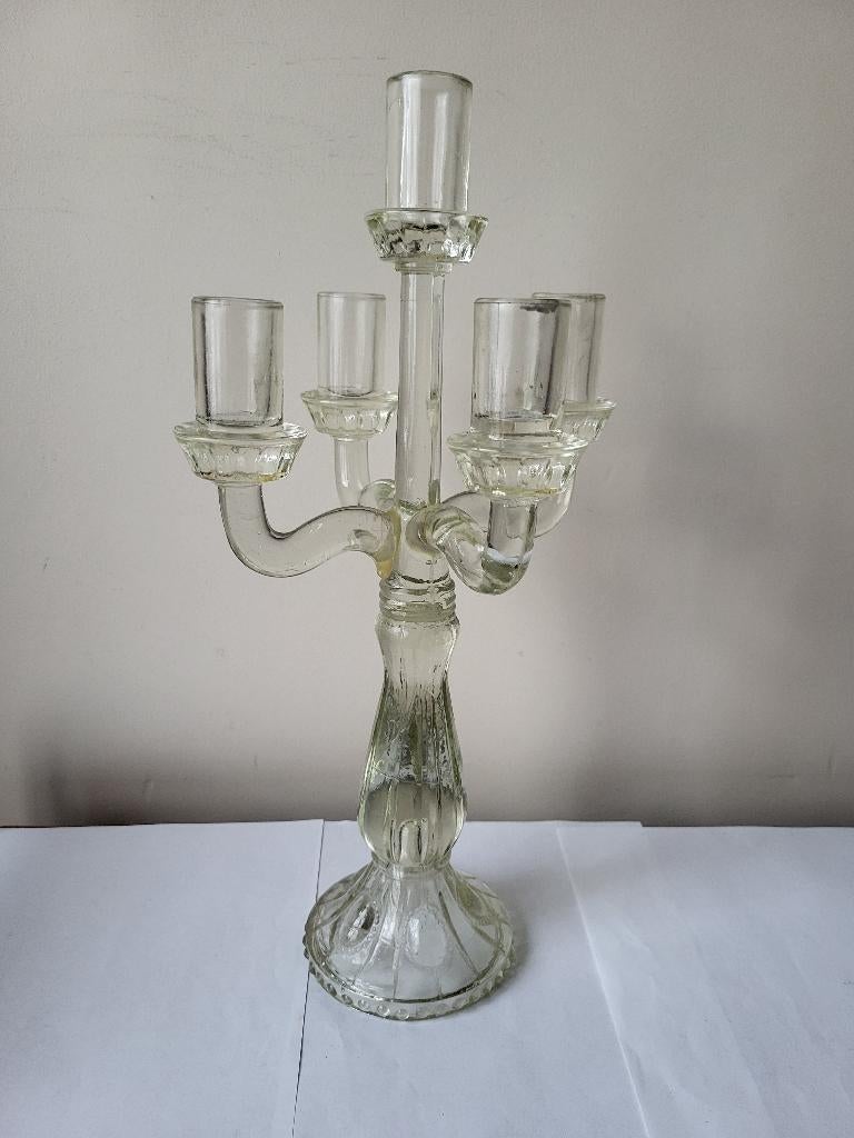 Candélabre vintage 5 branches en verre transparent, Enlèvement ou Envoi