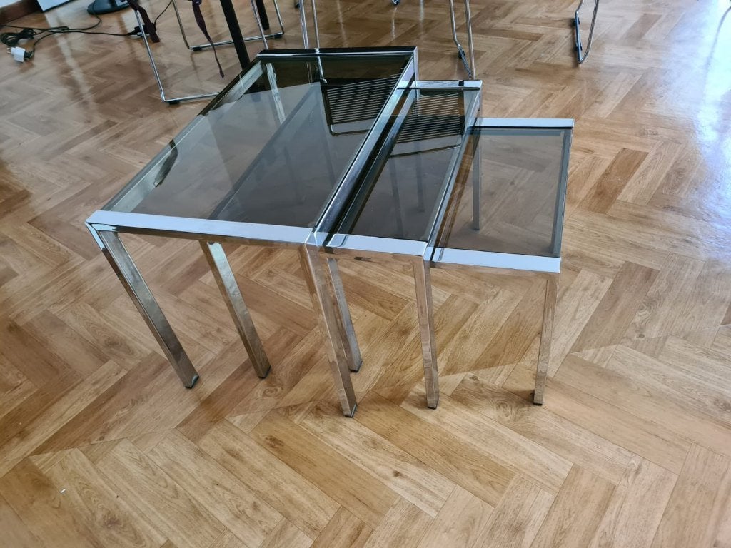 Tables gigognes vintage, Maison & Meubles, Tables | Tables de salon, Utilisé, Verre, Métal, Enlèvement