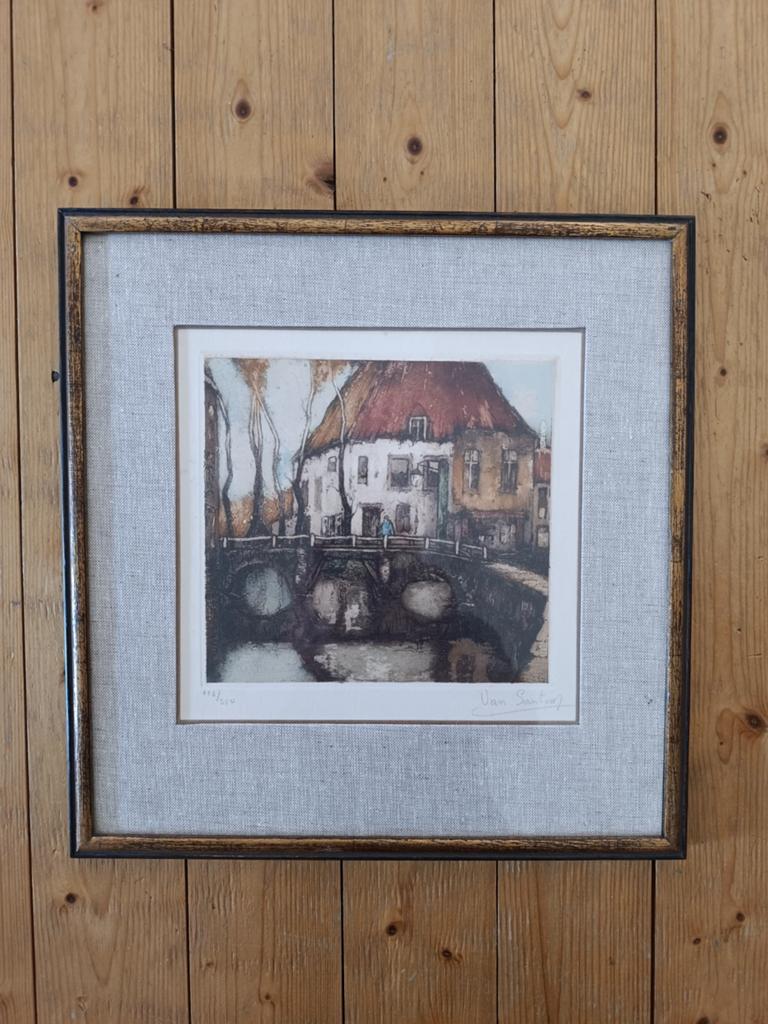 Gravure colorée de Van Santen, Enlèvement ou Envoi, Eau-forte