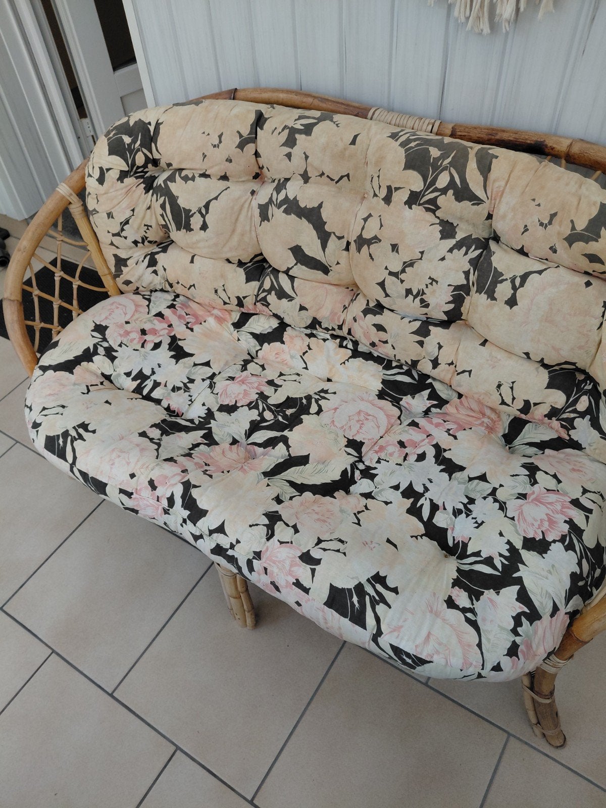 vintage bamboebankje met kussens, Ophalen