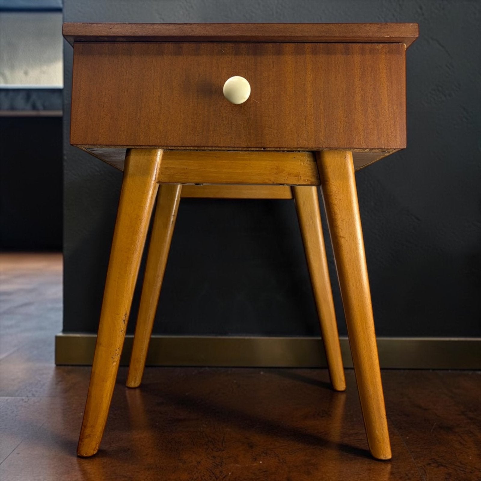 Vintage houten mini nachtkastje / bijzettafel / ladekastje, Huis en Inrichting, Ophalen of Verzenden, Gebruikt