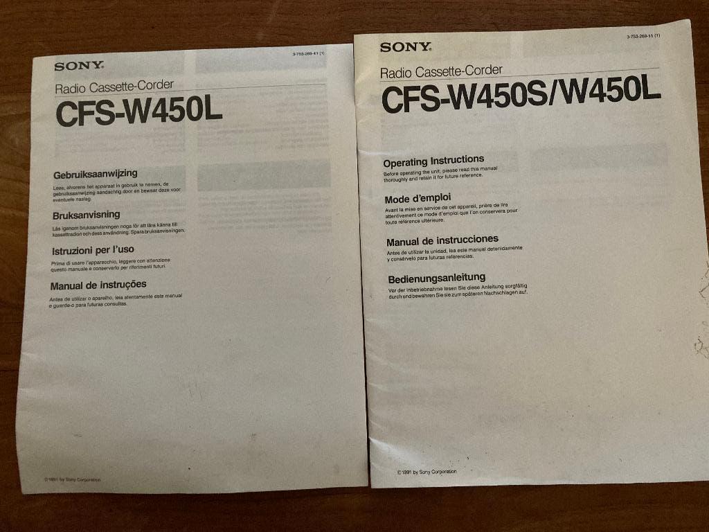 Handleiding Sony CFS W450, Ophalen of Verzenden, Gebruikt