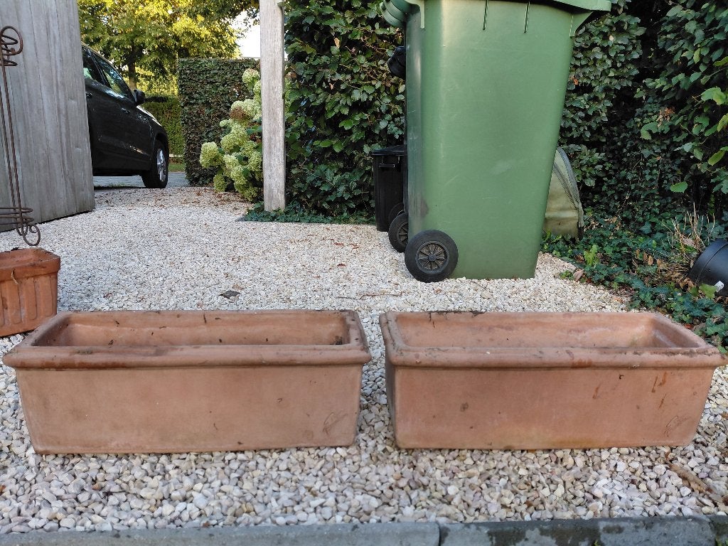 terracotta rechthoekige bloempotten, Tuin en Terras, Bloembakken en Plantenbakken, Ophalen, Steen, Gebruikt, Minder dan 30 cm