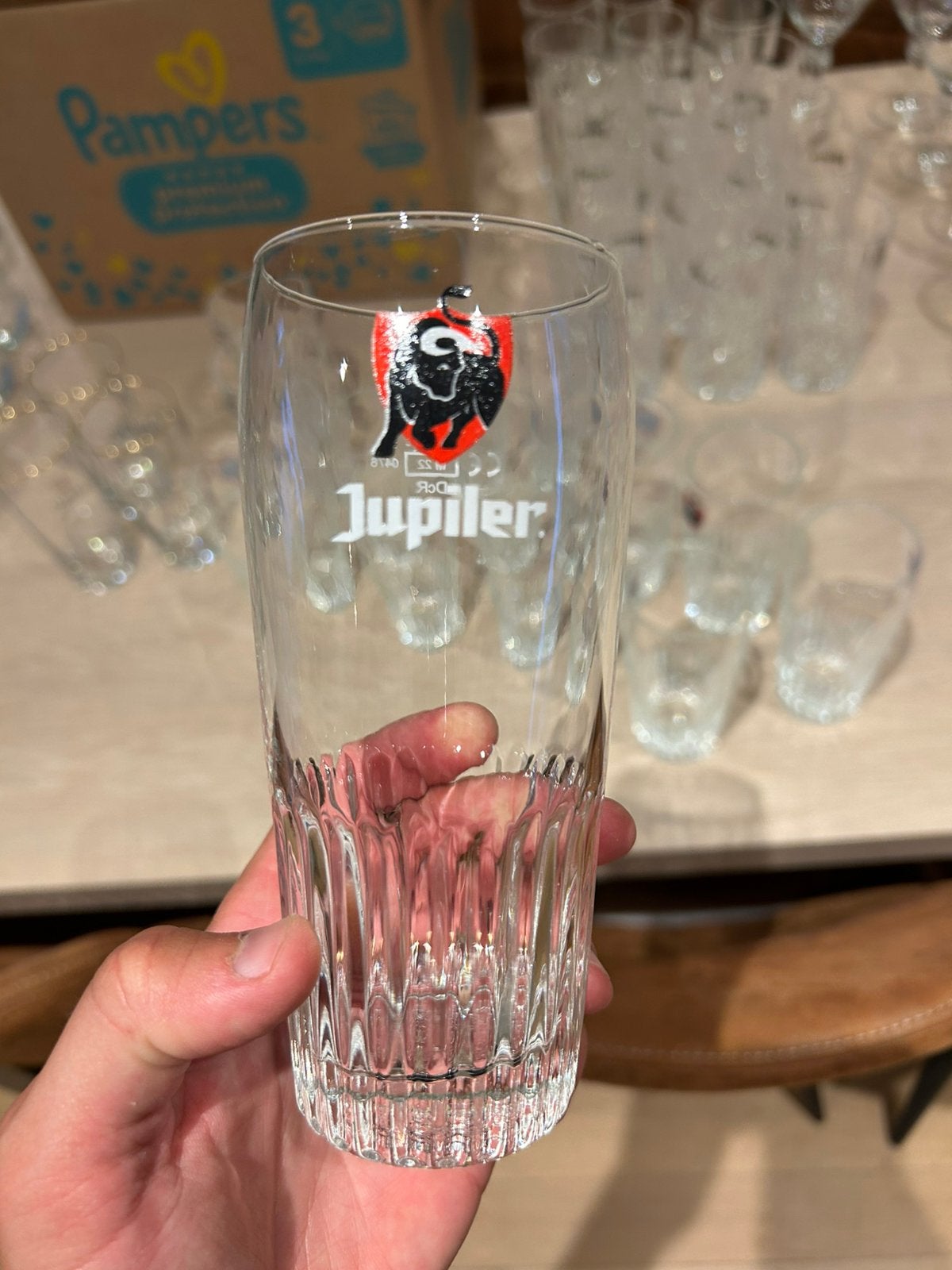 18 jupiler glazen, Verzamelen, Biermerken, Ophalen, Zo goed als nieuw, Jupiler