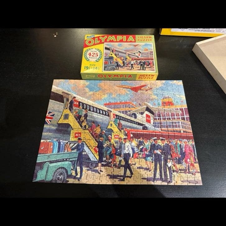 Vintage Philmar Olympia Puzzel BEA Vliegtuig 1950s –Compleet, Hobby en Vrije tijd, Ophalen of Verzenden, Minder dan 500 stukjes