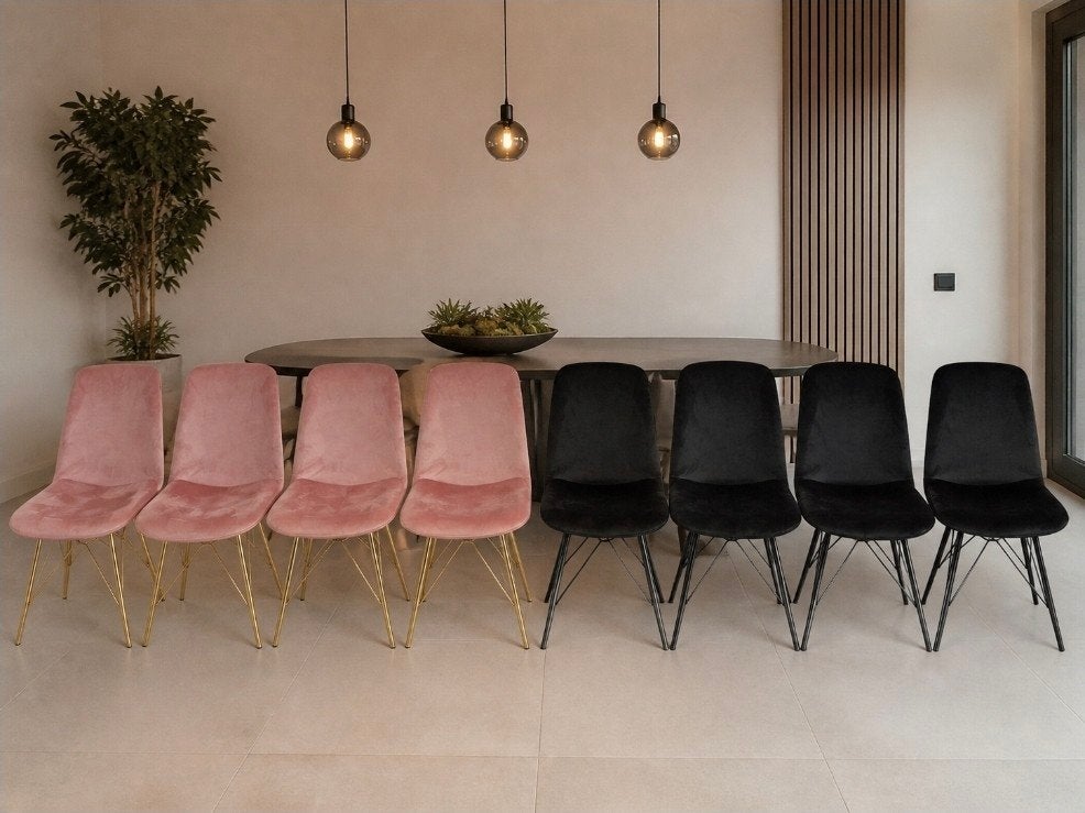 8 sièges baquets design en velours — 4 rose/doré + 4 noir/no, Maison & Meubles, Enlèvement, Noir, Tissus