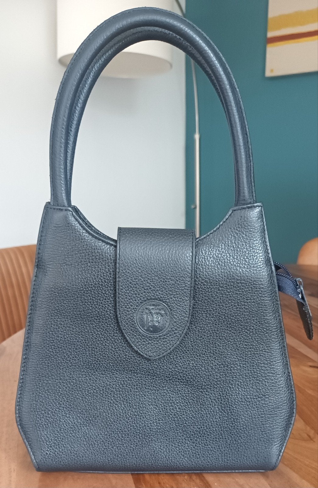 Sac à main vintage, cuir  bleu marine, très bon état, Enlèvement, Comme neuf, Bleu, Sac à main