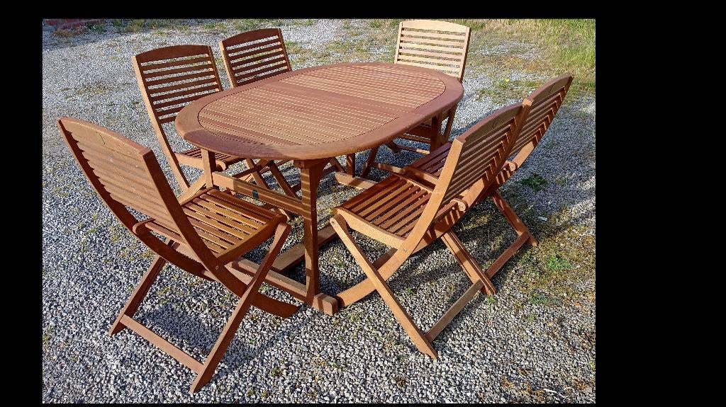 Table de jardin et 6 chaises en teck, Enlèvement, Comme neuf, Ovale, Bois de teck