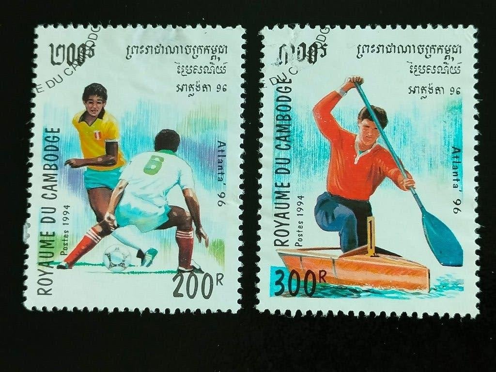 Cambodge 1994 - sports, football, canoë, Envoi, Affranchi, Asie du Sud Est