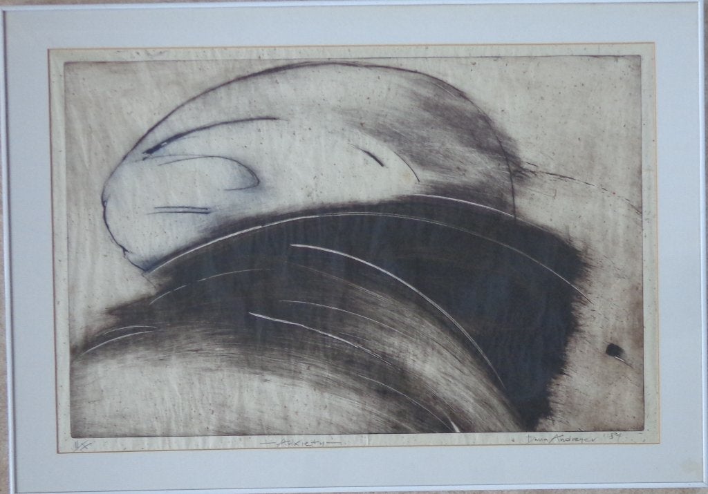 DANA ANDREEV / ANXIETY / ZW-W ETS / 70x100cm / KADER / SIG, Antiquités & Art, Avec verre, Enlèvement, Abstrait, Eau-forte