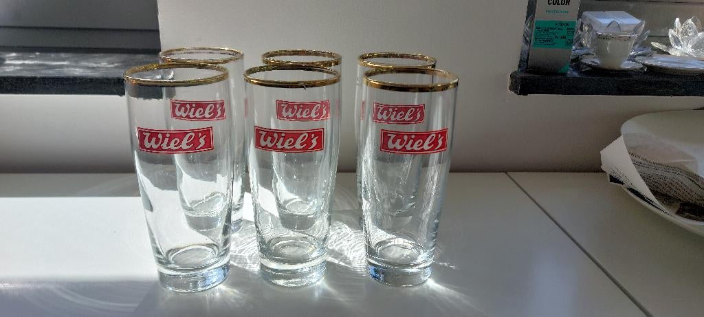 6 Wiel's bierglazen, Ophalen of Verzenden, Zo goed als nieuw, Glas of Glazen, Overige merken