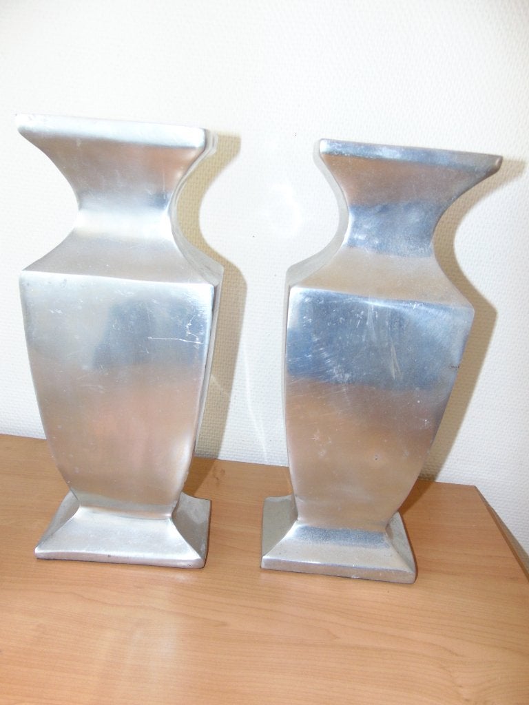 Vazen in aluminium 37,5 cm, Maison & Meubles, Enlèvement ou Envoi, Utilisé, Autres matériaux, Argenté