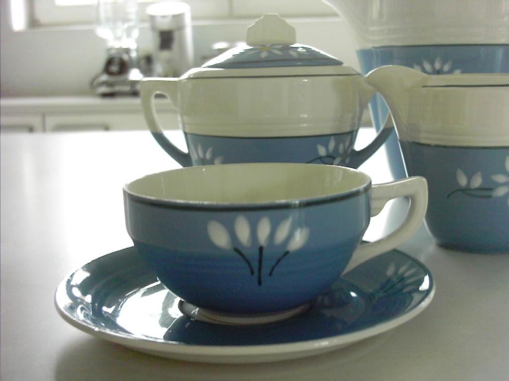 Vintage koffieservies blauw edelweiss, Antiek en Kunst, Ophalen of Verzenden