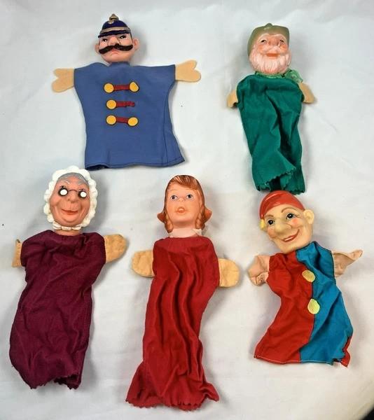 Handpoppen Set Vintage Poppenkast 5 Stuks poppen figuren 80s, Verzenden, Zo goed als nieuw, Overige typen