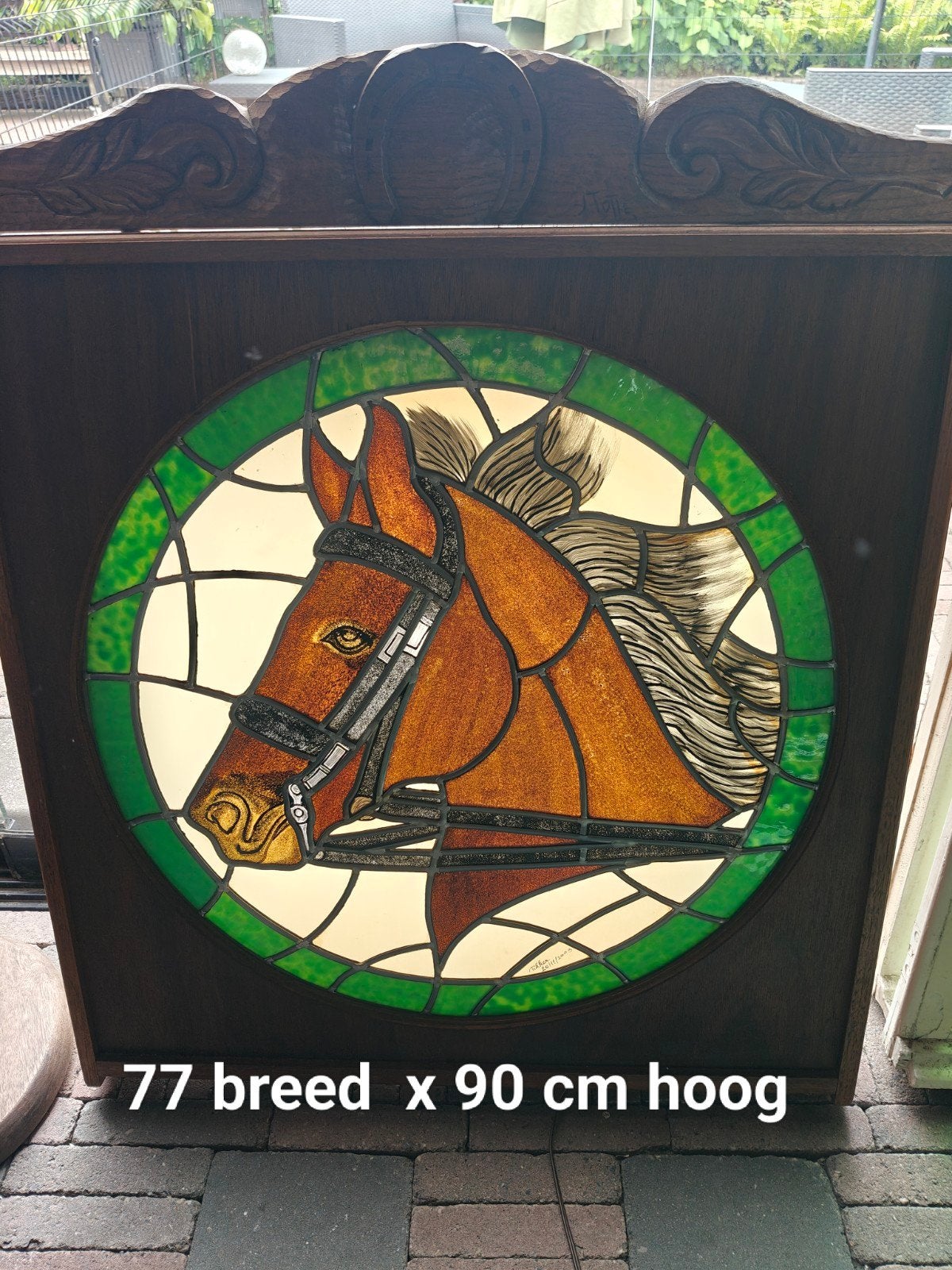 Prachtig glas in lood v Paard, Antiek en Kunst, Antiek | Glaswerk en Kristal, Ophalen