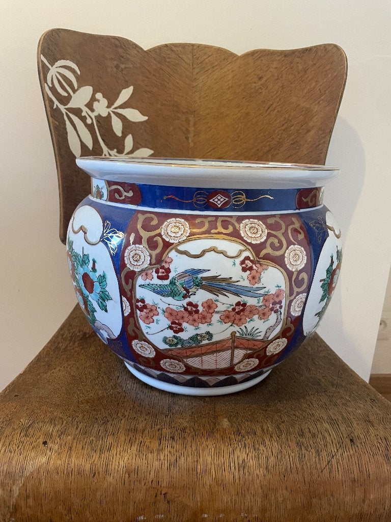 Vintage handbeschilderde Japanse bloempot Imari-stijl, Antiquités & Art, Antiquités | Accessoires de maison, Enlèvement
