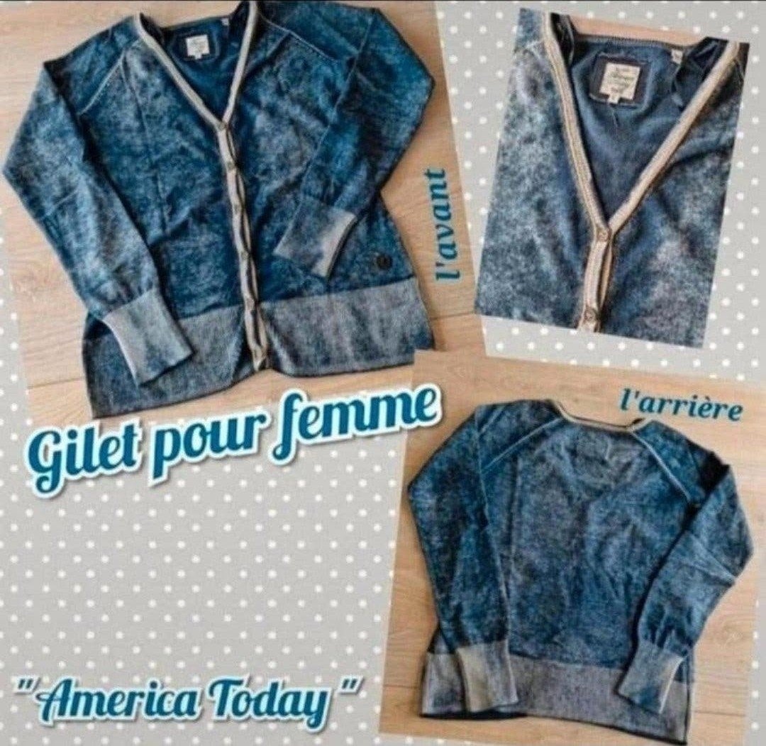 gilet ML pour femme-bleu/gris-America Today-T.L(petit), Kleding | Dames, Truien en Vesten, América today, Blauw, Maat 42/44 (L)