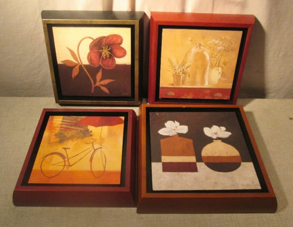 4 Mooie Artprints - Potten Bloemen en Fiets - 23x23, Ophalen of Verzenden, Zo goed als nieuw, Print, Oorspronkelijke maker