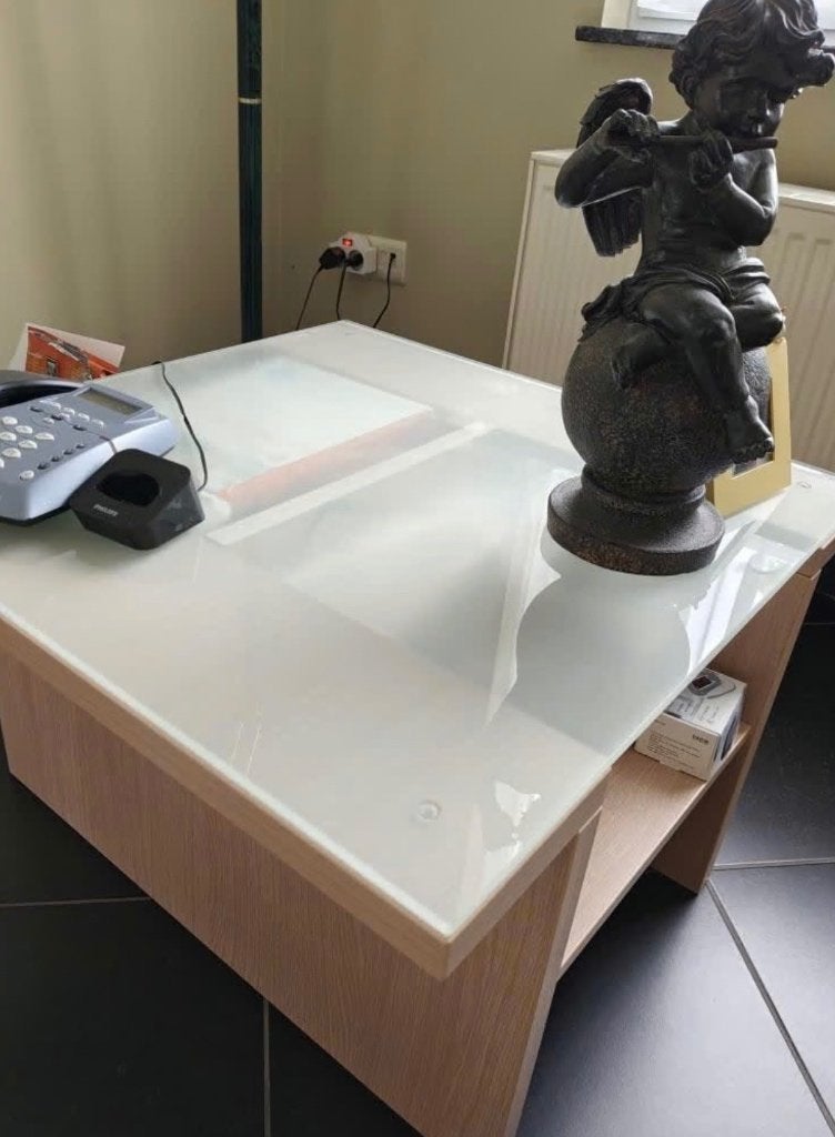Set de 2 tables basses modernes avec plateau en verre blanc, 100 à 150 cm, Klassiek, Utilisé, 50 à 100 cm