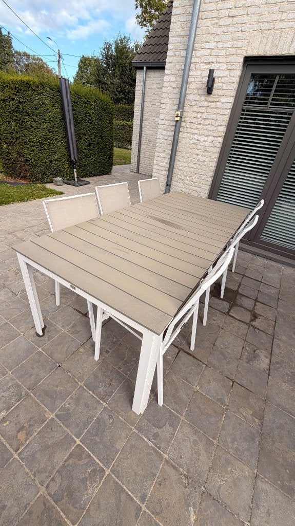 Tuintafel en stoelen aluminium 6 personen, Tuin en Terras, Ophalen, Zo goed als nieuw, Rechthoekig, Aluminium