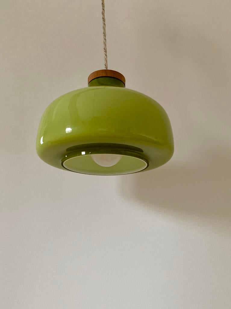 Lampe suspension opaline vintage 60’s 70’s, Enlèvement ou Envoi, Utilisé, Verre