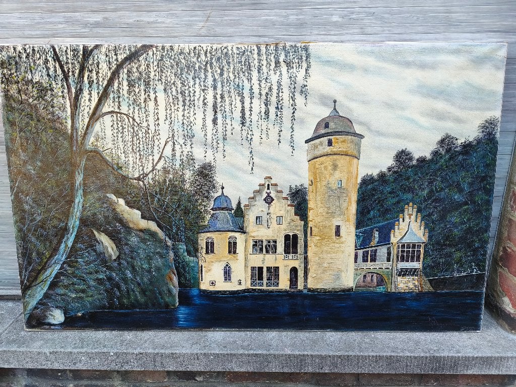 Huile sur toile château signe r degraive, Antiquités & Art, Art | Peinture | Classique, Enlèvement, Toile