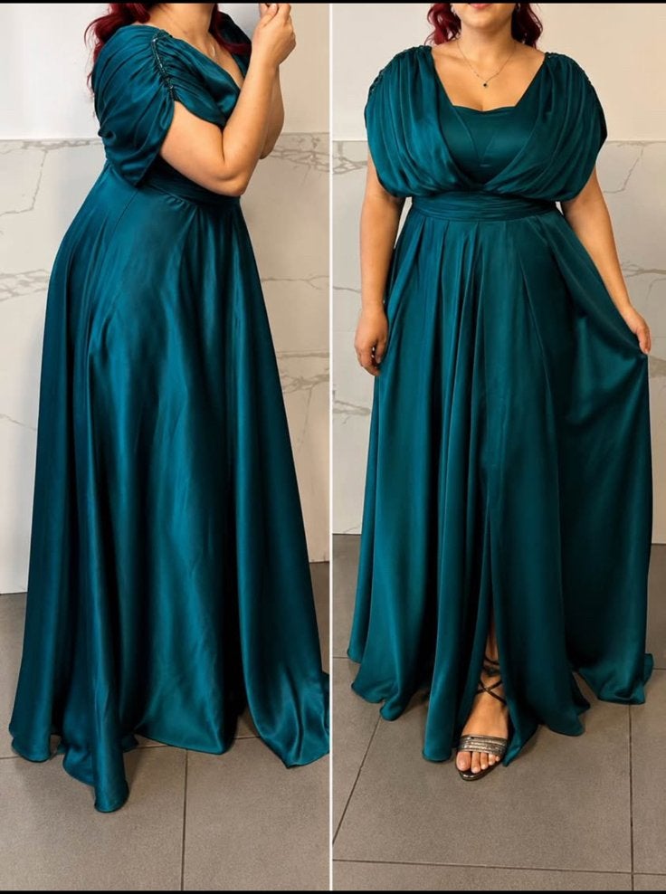 Robe de soirée bleu pétrole – L/XL – Comme neuve, Enlèvement, Comme neuf, Bleu