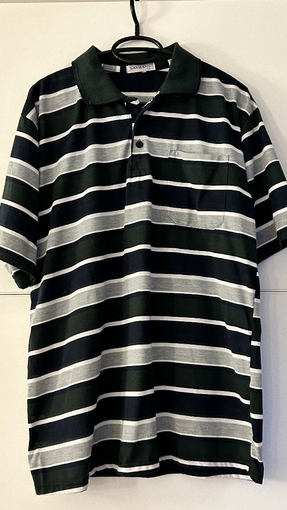 Lanzans polo met groen-grijze strepen, Kleding | Heren, Lanzans, Shirt, Ophalen of Verzenden, Zo goed als nieuw