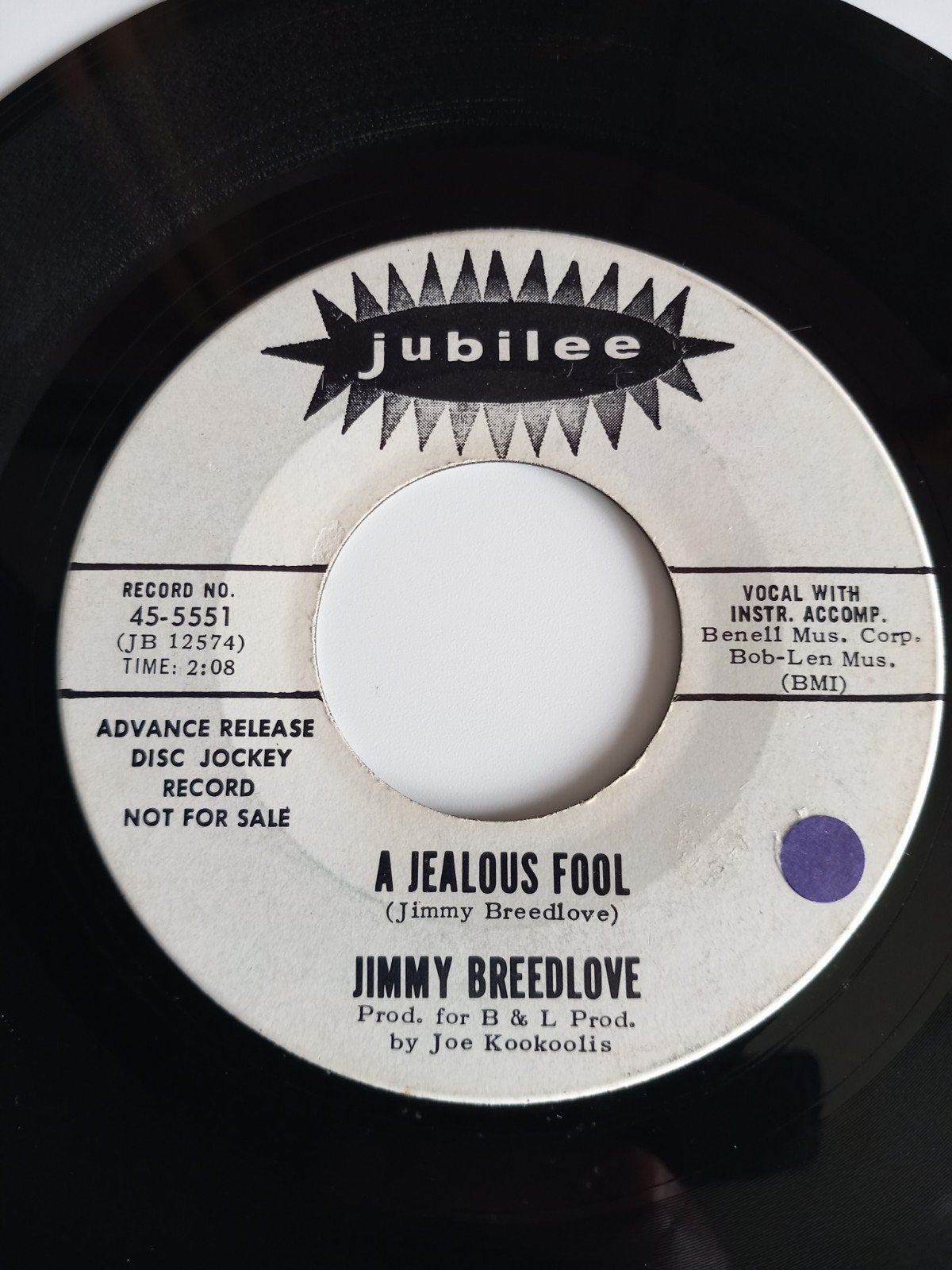 JIMMY BREEDLOVE. A JEALOUS FOOL. POPCORN USA 45T, Ophalen of Verzenden