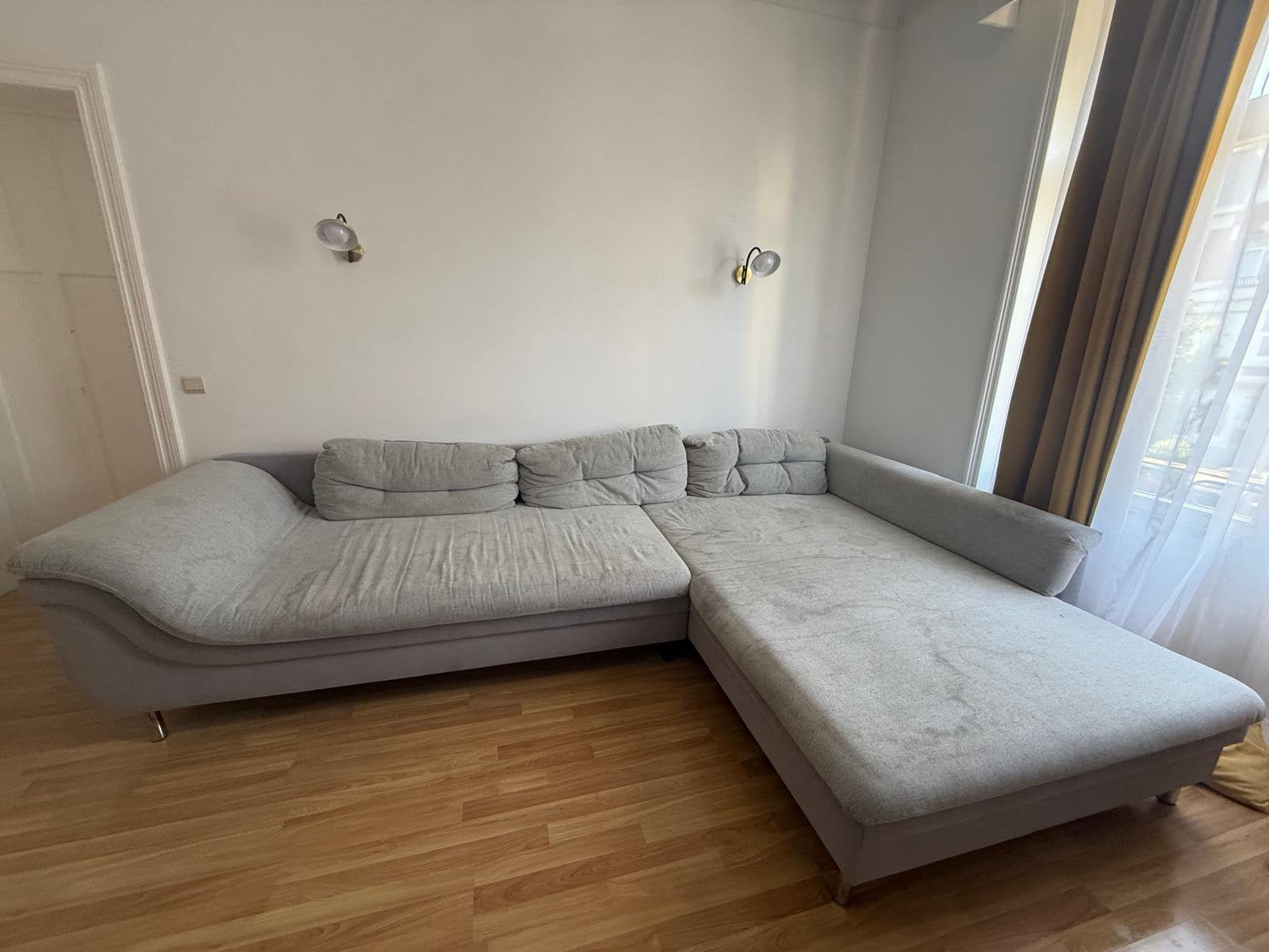 Large grey corner sofa with chaise longue, Ophalen, Gebruikt