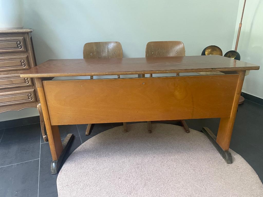 Vintage dubbel schoolbureau, Huis en Inrichting, Overige Huis en Inrichting, Ophalen, Gebruikt