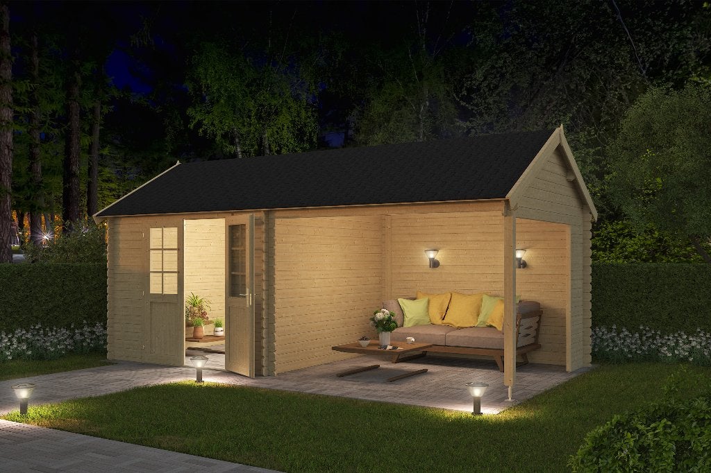 Blokhut met overkapping Fraya 575x275 Onbehandeld vuren, Verzenden, Nieuw
