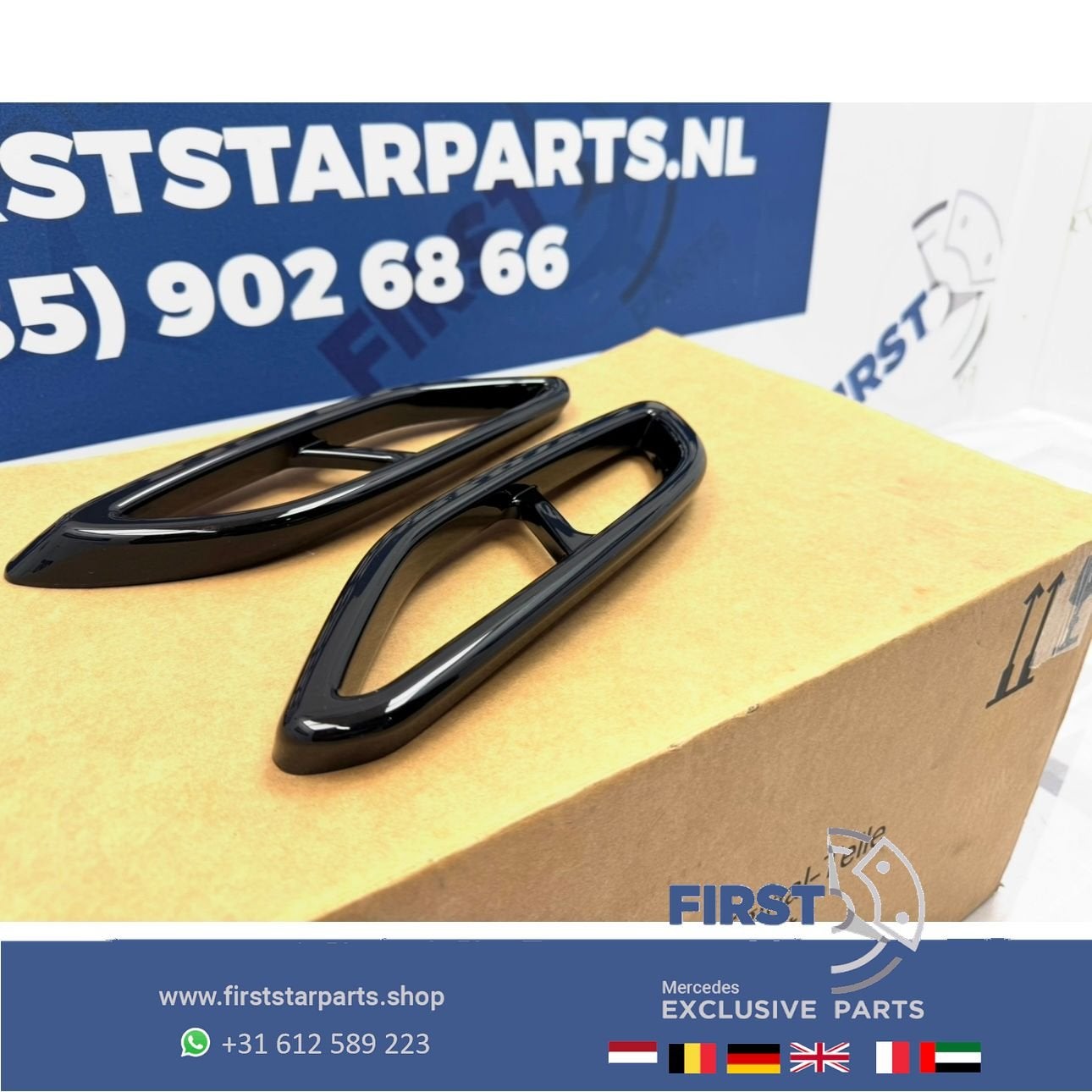 AMG LINE UITLAAT SIERLIJSTEN ZWART L/R Mercedes A B C CLA G, Auto-onderdelen, Uitlaatsystemen, Gebruikt, -, Ophalen of Verzenden