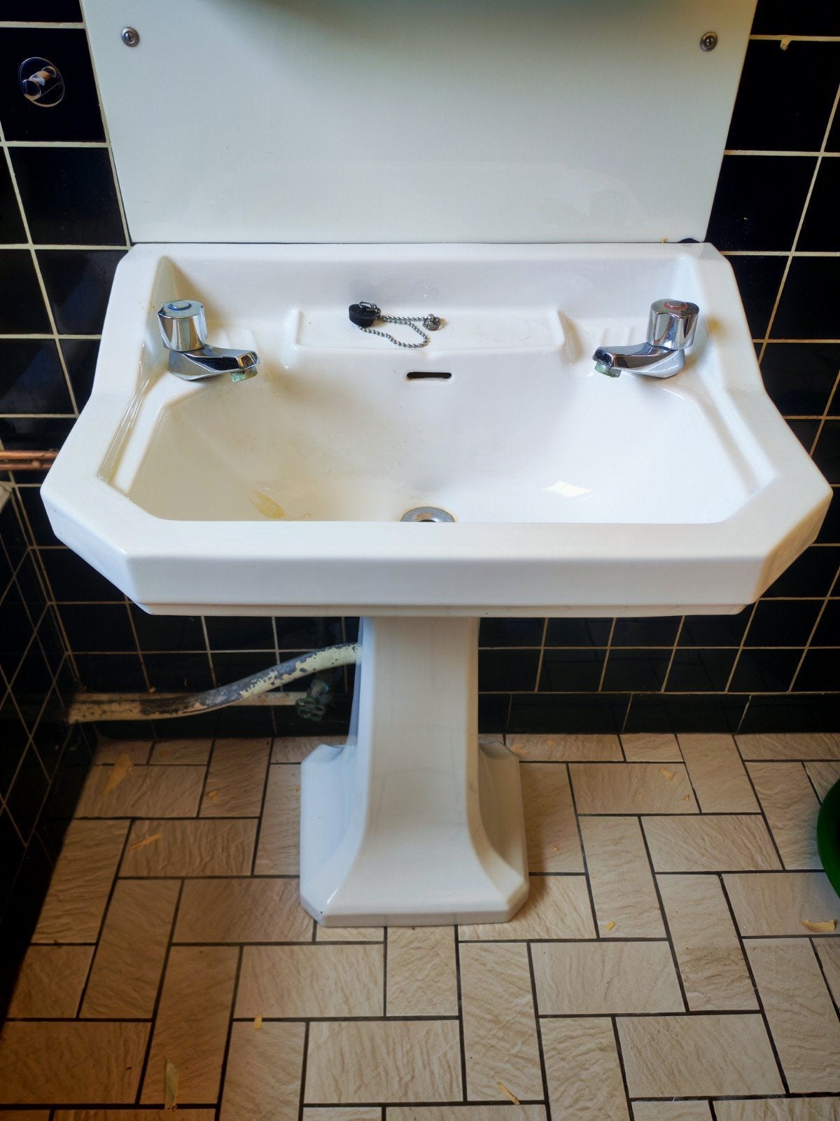 Lavabo vintage sur colonne (évier + tablette + miroir), Doe-het-zelf en Bouw, Wastafel