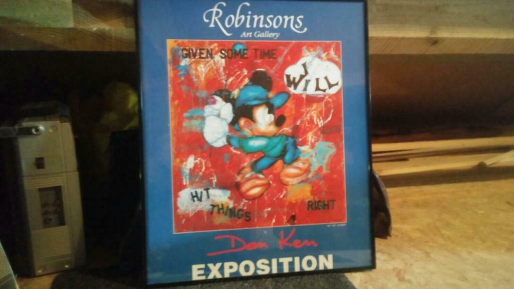 Ingekaderde affiche Mickey mouse, Verzamelen, Ophalen, Mickey Mouse, Zo goed als nieuw