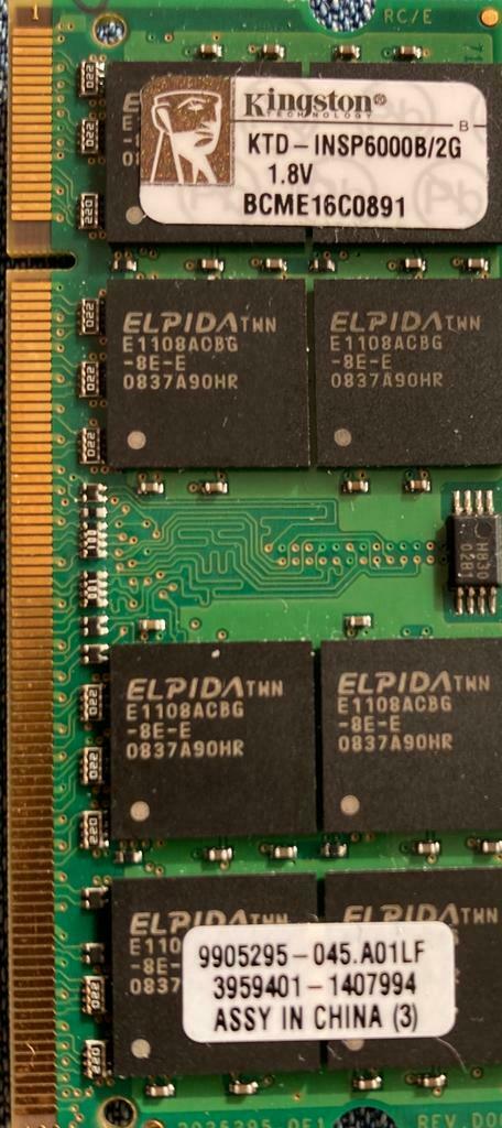 Kingston KTD-INSP6000B/2GB SO-DIMM 200 pin 667 MHz, Utilisé, 667 MHz, 2 GB, Laptop