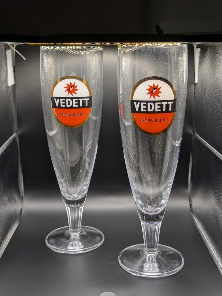 2 Vedett glazen lang formaat, Verzamelen, Ophalen of Verzenden, Zo goed als nieuw