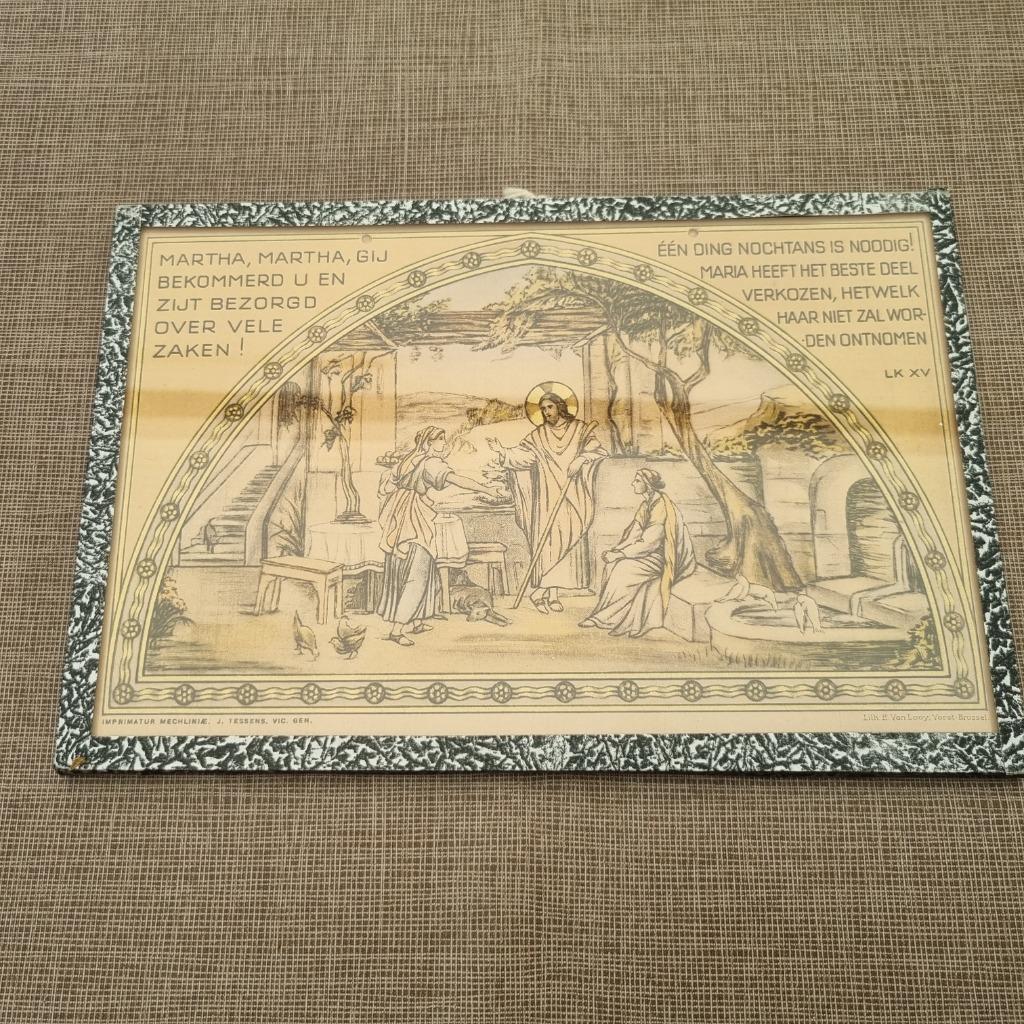 Ingekaderd Litho Bijbelspreuk, Antiek en Kunst, Ophalen of Verzenden