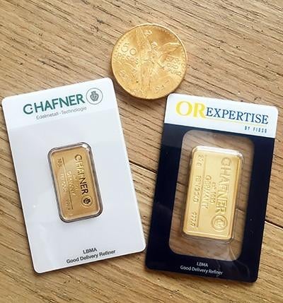 Lingot d'or, pièces, francs, krugerrand, 50 pesos, dollar..., Enlèvement, Or