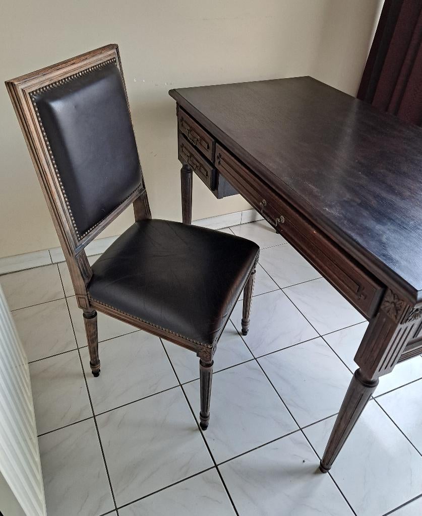 meuble de bureau en chêne massif + chaise en cuir, Maison & Meubles, Bureaux, Enlèvement, Utilisé