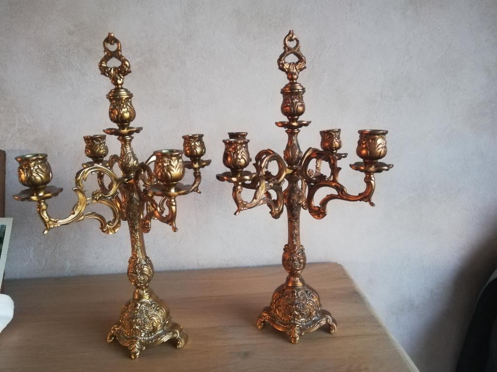 zware massieve kandelaar M.H.R met 4 armen, Ophalen of Verzenden, Overige materialen
