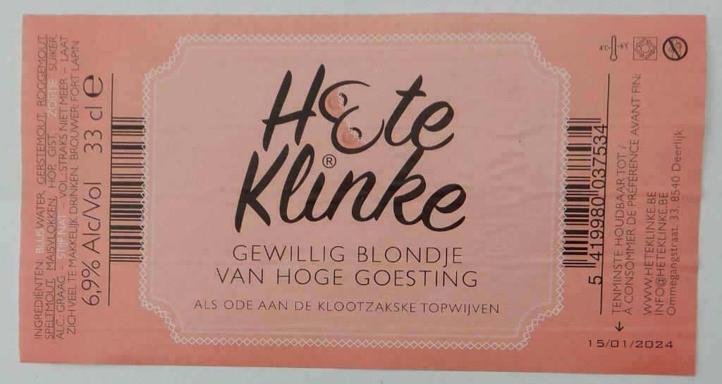 Étiquette de bière Hete Klinke Brasserie Fort Lapin (4j2), Enlèvement ou Envoi, Utilisé