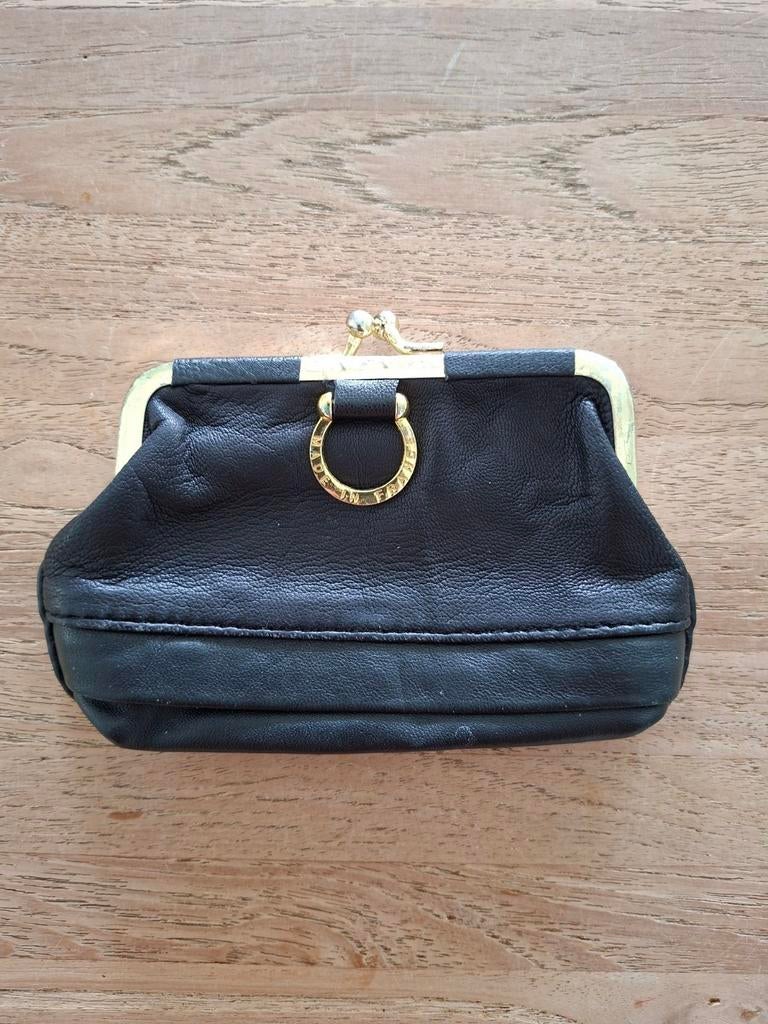 Vintage lederen portemonnee made in France, Overige merken, Gebruikt, Zwart, Ophalen of Verzenden