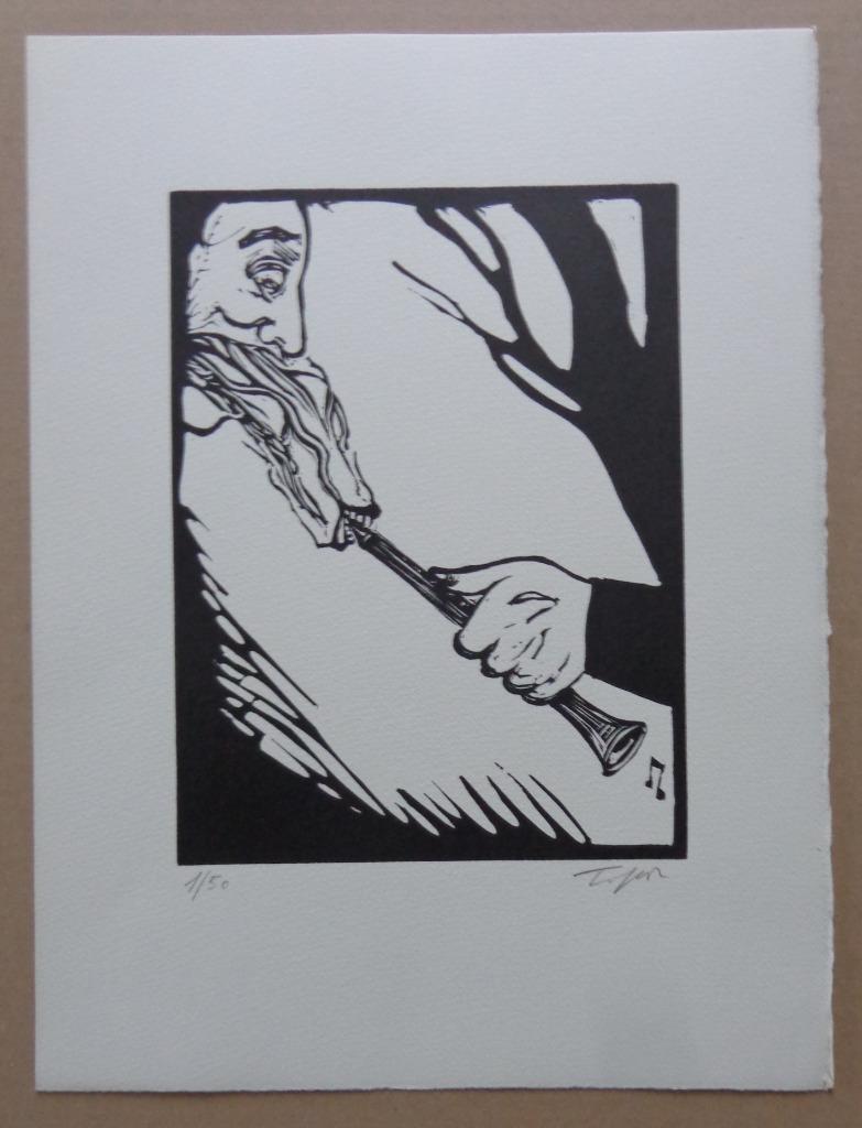 ROLAND TOPOR / KAFKA ONDERWERELD / ZW-W LINOSNEDE / 38x28cm, Ophalen of Verzenden