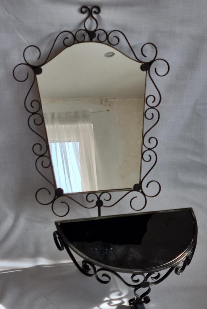 Vintage smeedijzeren spiegel met console, Antiek en Kunst, Ophalen