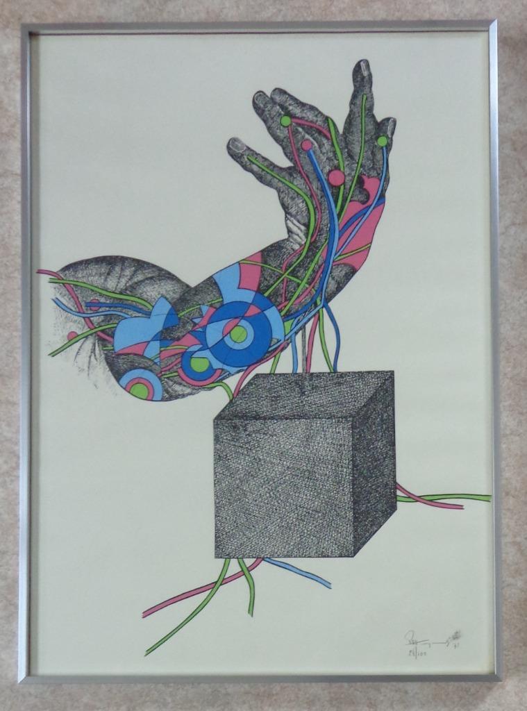 PAUL VAN HOEYDONCK / ROBOTHAND / KLEURLITHO / 71x51cm KADER, Enlèvement